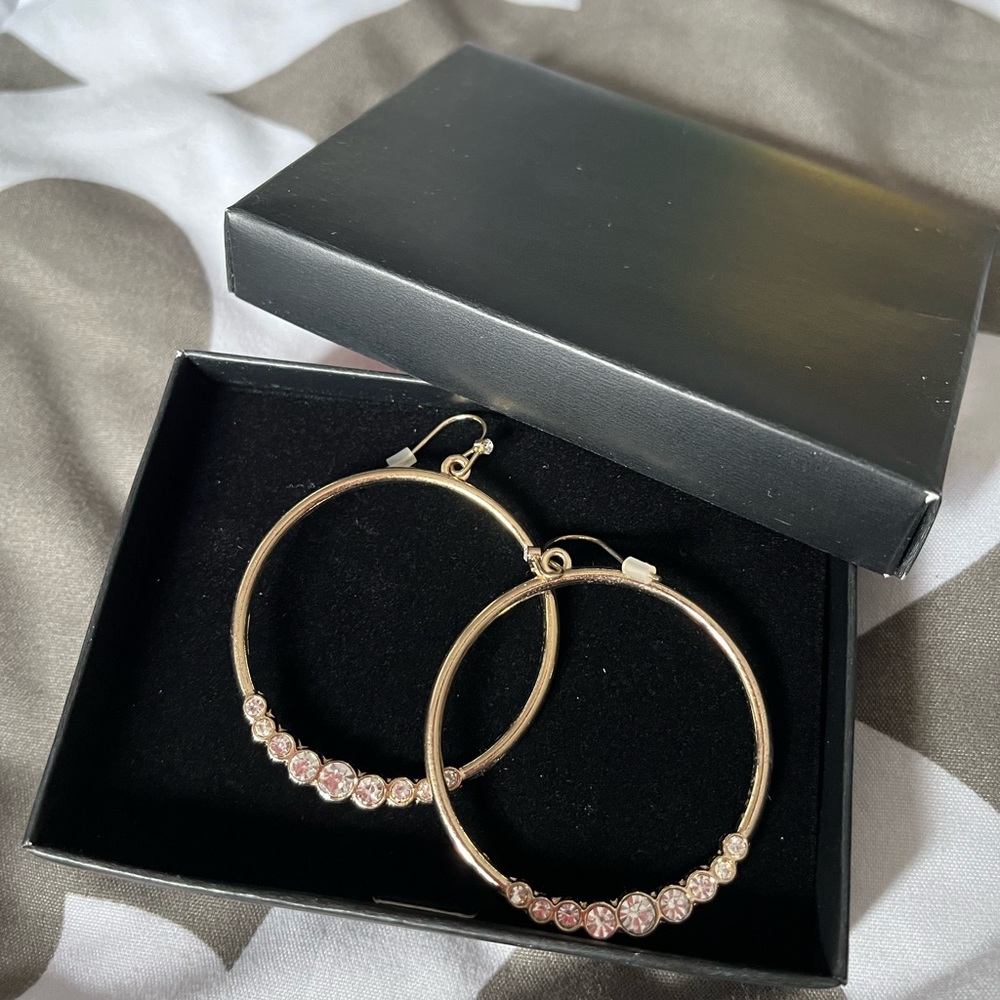 Hoop Dangle Drop Earring Graduated Diamond Rhinestone Circle Gold Silver AVON xo